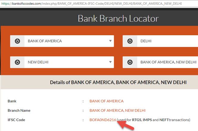 How to find IFSC Code of Bank of America Branches?